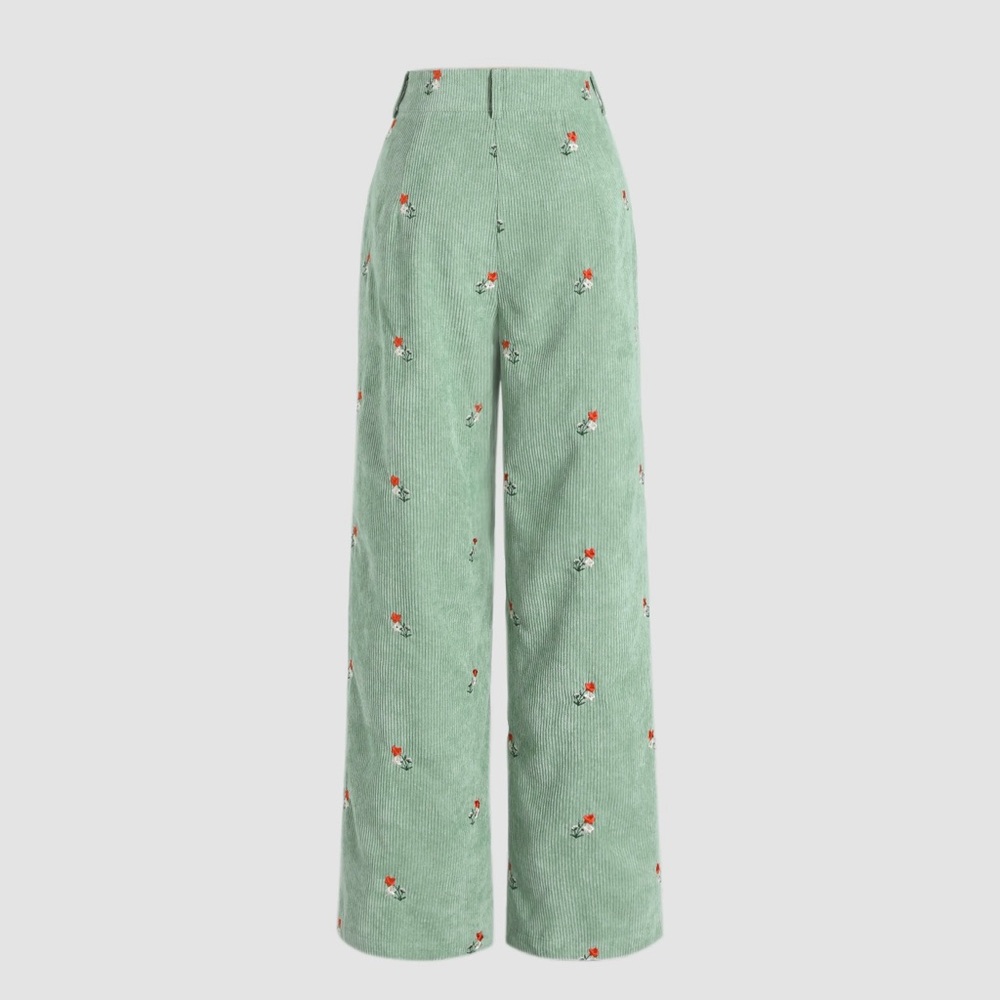 Corduroy Floral Embroidered Pants - Picture 2 of 10